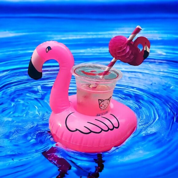 Inflatable Pink Flamingo Pool Floaties Drink Holders - Picture 2 of 4